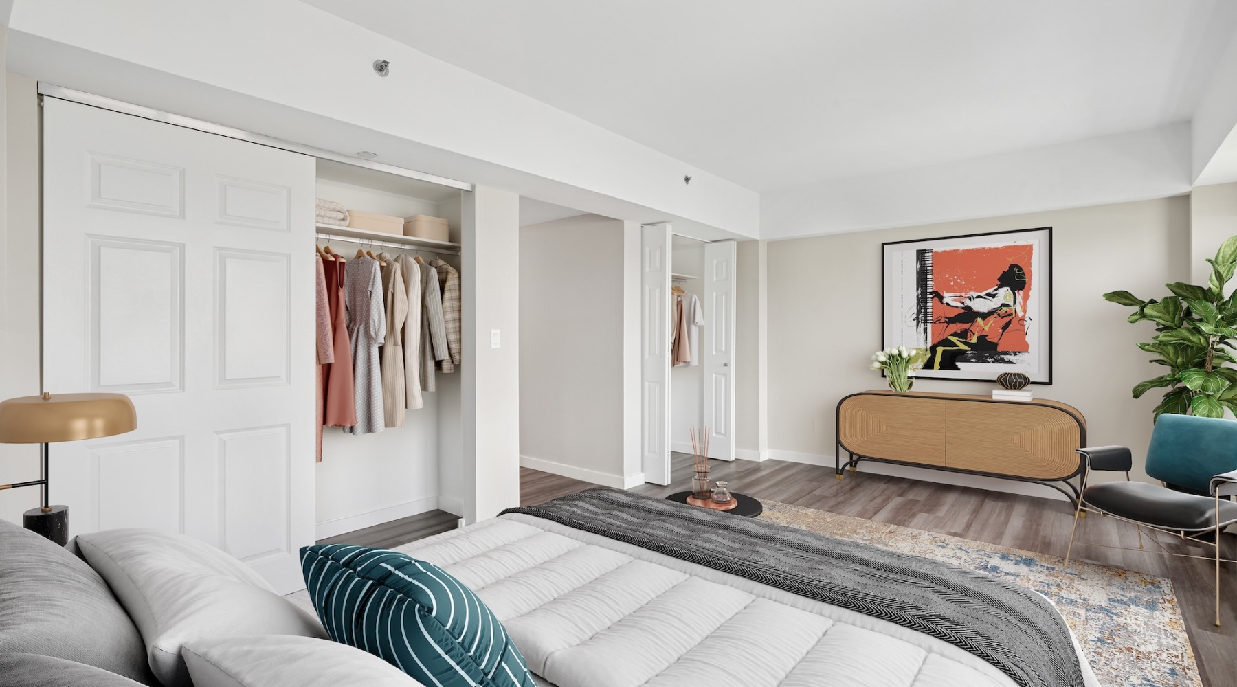 a living room with a couch and a rug