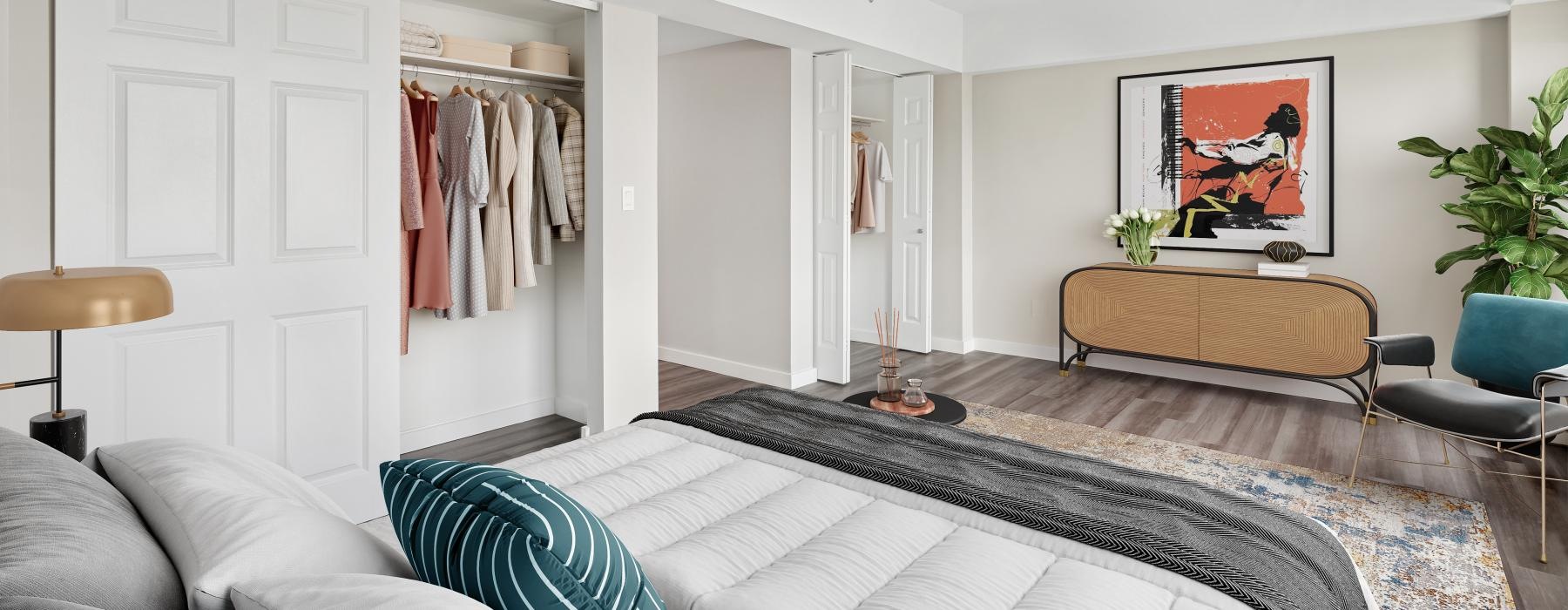 a living room with a couch and a rug